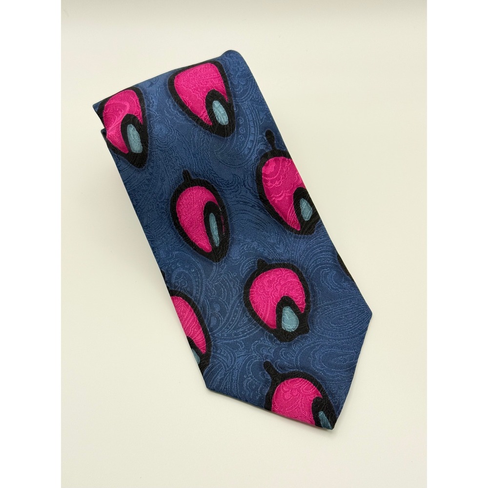 Albert Bird Robert Daskal Necktie OS Blue Pink Silk Abstract Paisley Retro 90s